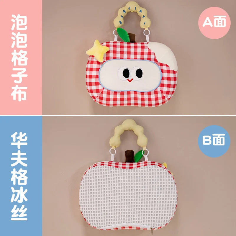 Gingham Plush Nap Pillow with Cute Cartoon Face - Image 8