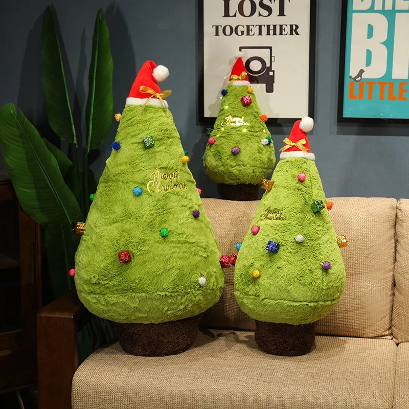 Fuzzy Green Christmas Tree Plush Pillow with Hat - Image 2