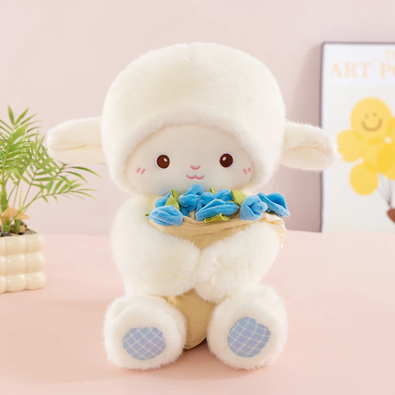 Cream Plush Toy with Floral Bouquet Hat - Image 9
