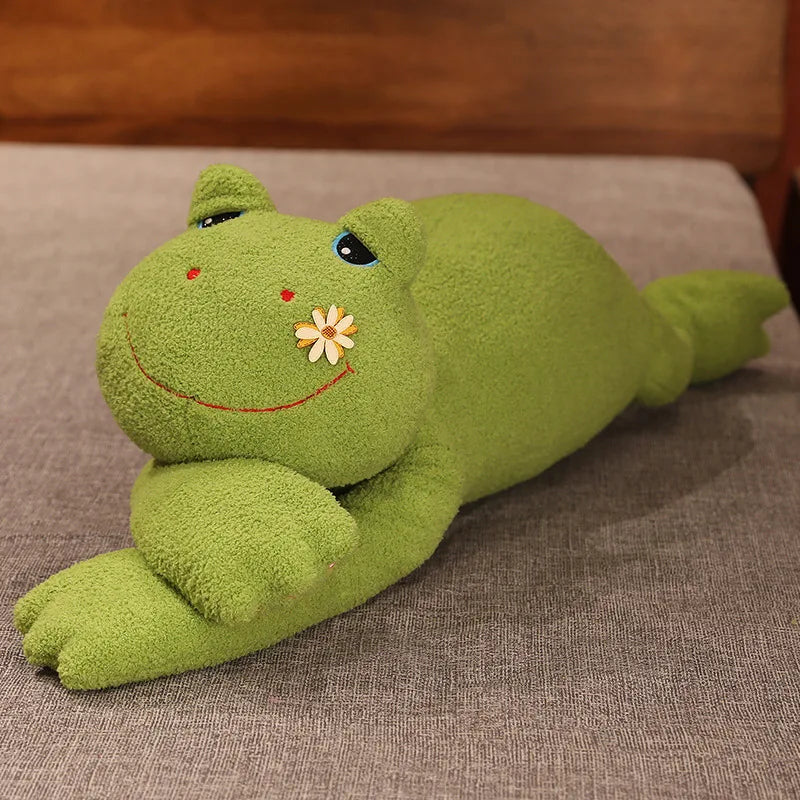 Cute Pale Green Ribbed Frog Plush Toy with Flower - Image 7