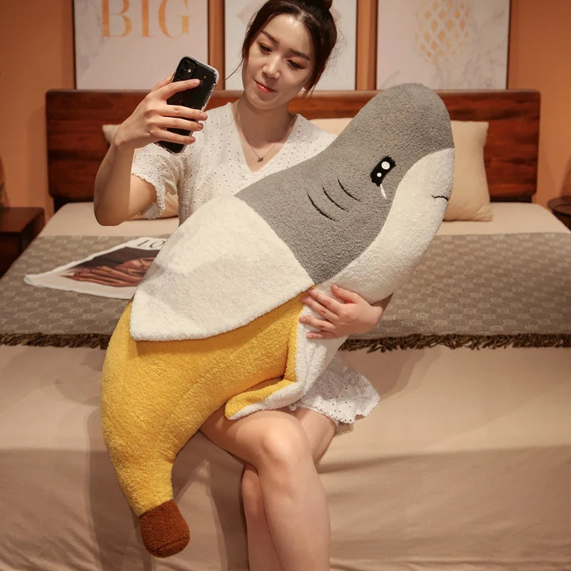 Quirky Peeled Banana Shark Plush Pillow - Image 2