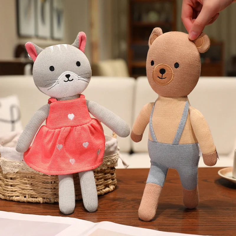 Cute Beige Knitted Bunny Plush with Pink Floral Dress - Image 5