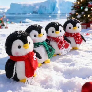 Cute Holiday Plush Penguin Set with Scarves