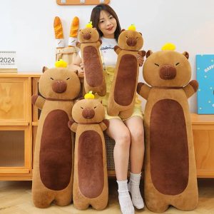 Cute Brown Plush Bear Body Pillow with Sprout
