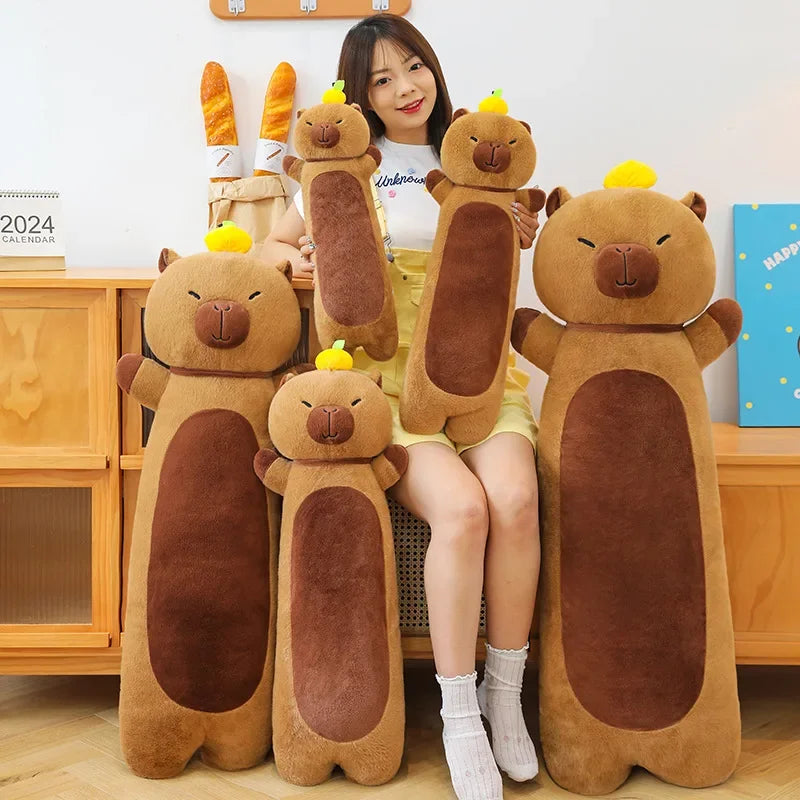 Cute Brown Plush Bear Body Pillow with Sprout