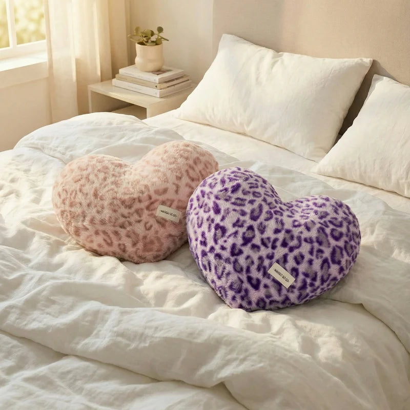 Vibrant Leopard Print Heart Plush Pillow - Image 3
