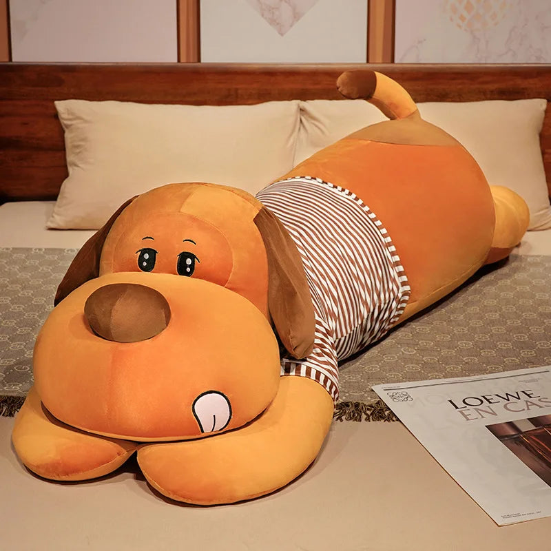 Cute Oversized Plush Dog Body Pillow with Striped Shirt - Image 8
