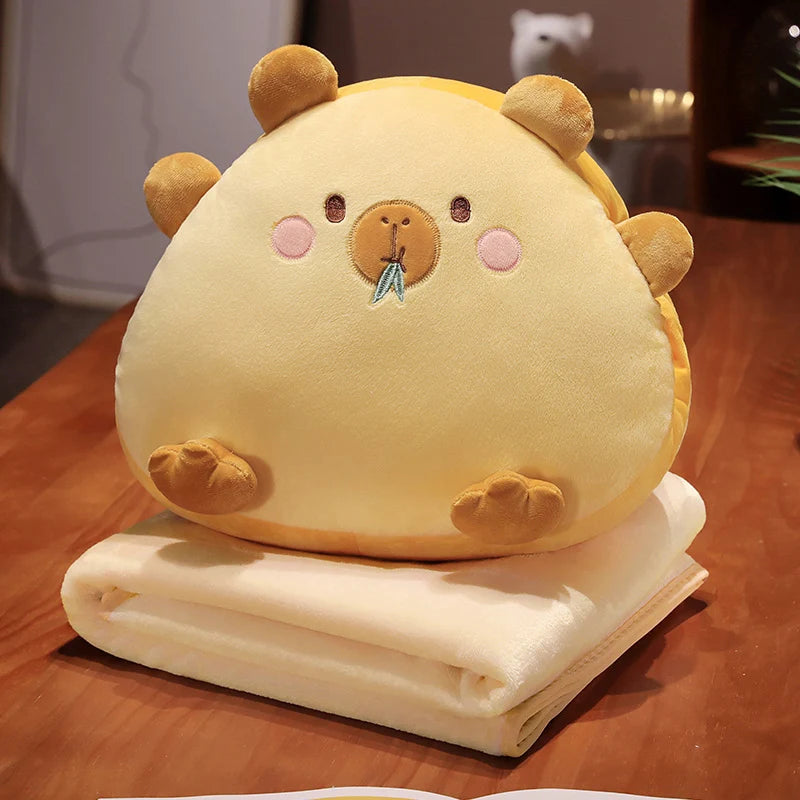 Beige Sleepy Animal Plush Pillow with Hidden Blanket - Image 7