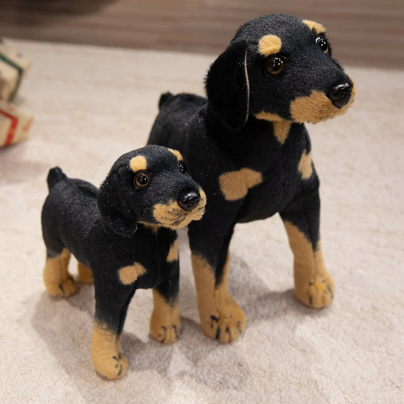 Realistic Black and Tan Dachshund Plush Dog Duo