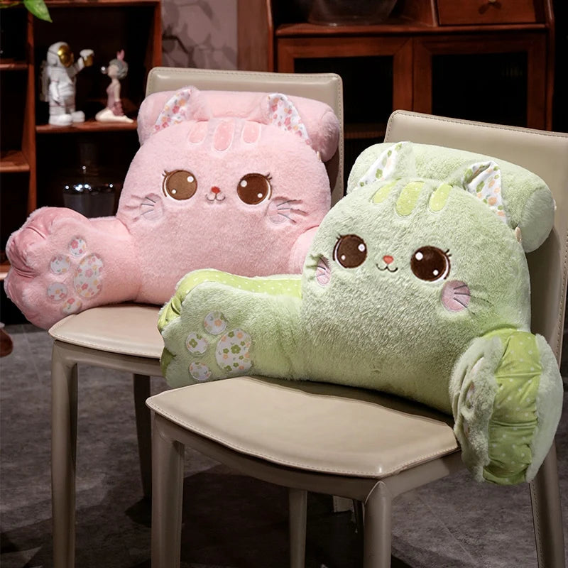 Cute Pink and White Plush Cat Backrest with Paws - Image 2