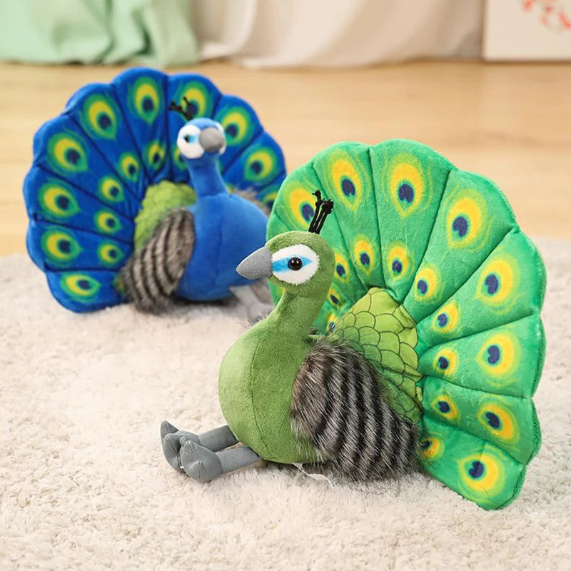 Vibrant Peacock Plush Toy with Fanned Tail - Image 3