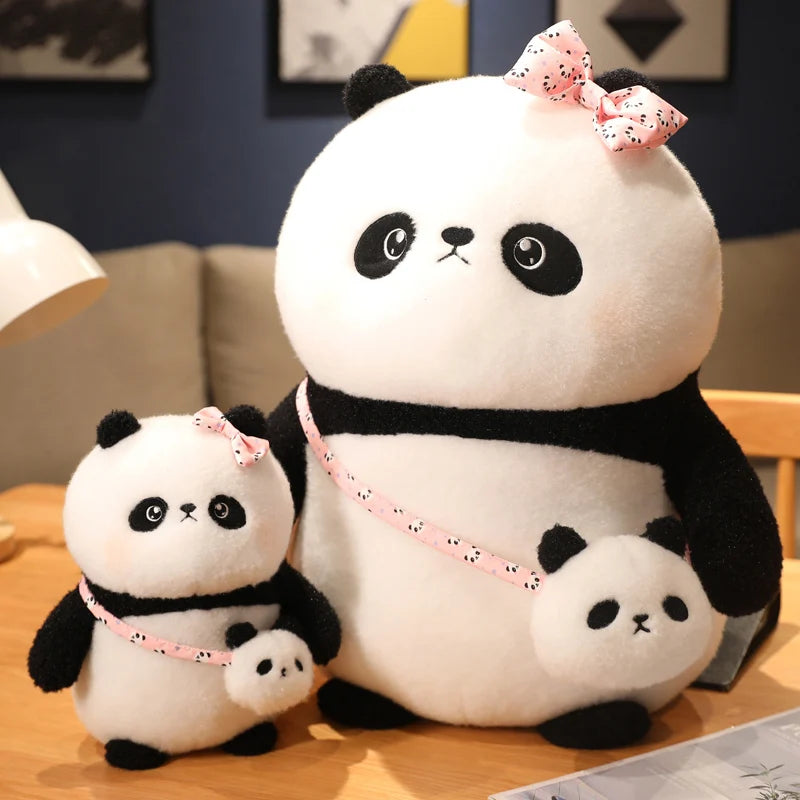 Chubby Panda Plush with Pink Bow and Mini Purse - Image 5