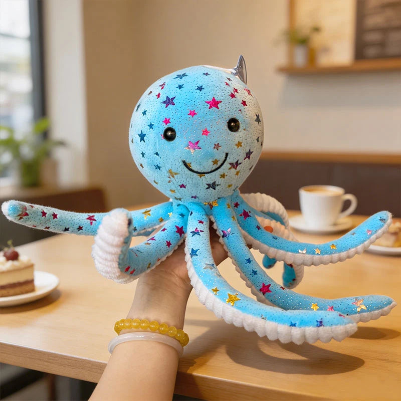Soft Smiling Octopus Plush with Glitter Stars - Image 4
