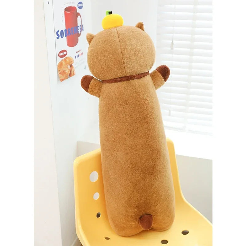 Cute Brown Plush Bear Body Pillow with Sprout - Image 6
