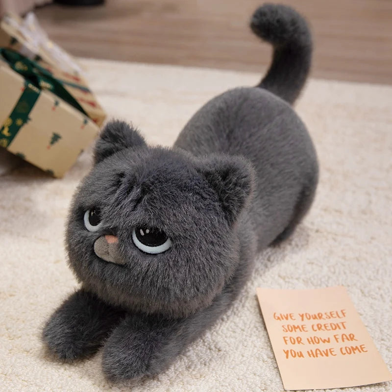 Cute Long Plush Cat Pillow with Sleepy Eyes - Image 7