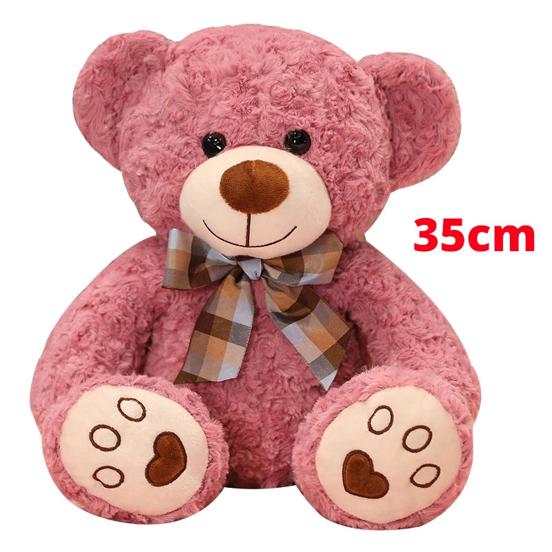 Deep Pink Plush Teddy Bear with Plaid Bow Tie - Image 13