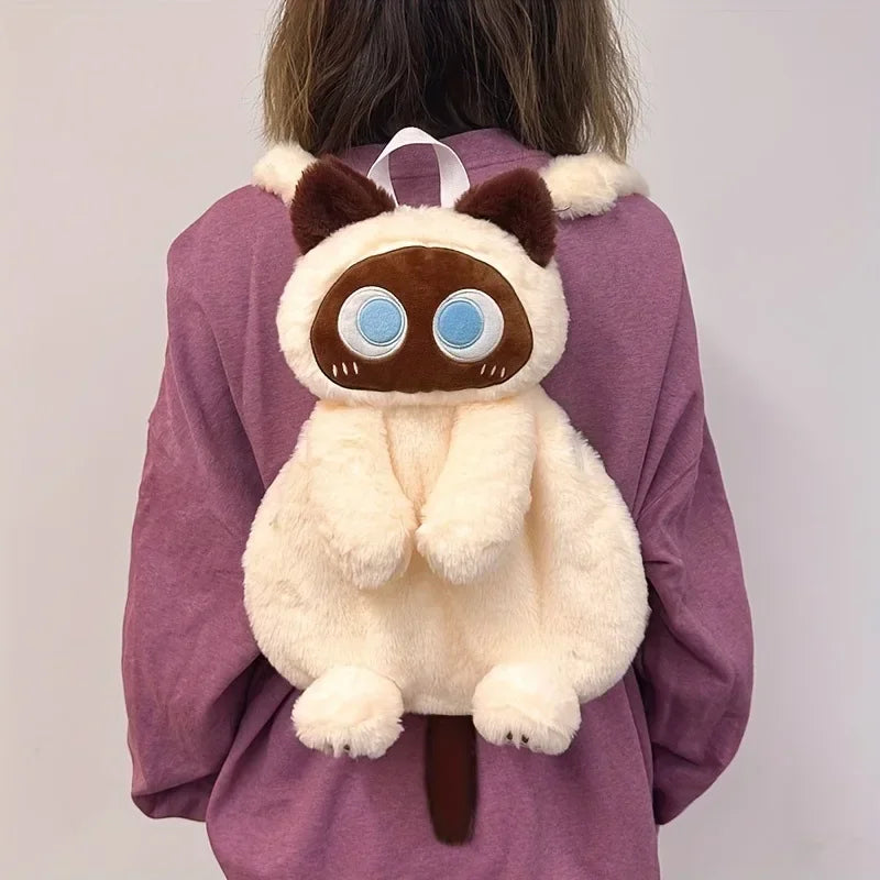 Furry Black Cat Backpack with Big Eyes - Image 5