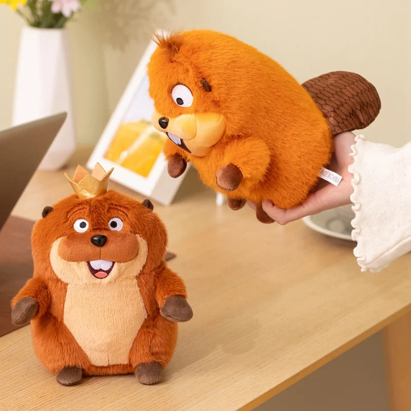 Cute Beaver Plush Toy Pair with Crown - Image 2