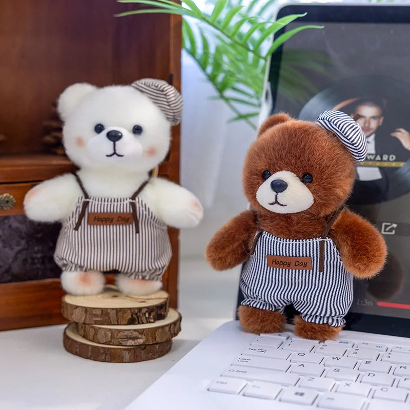 Plush Bear Keychain with Striped Overalls and Hat - Image 6