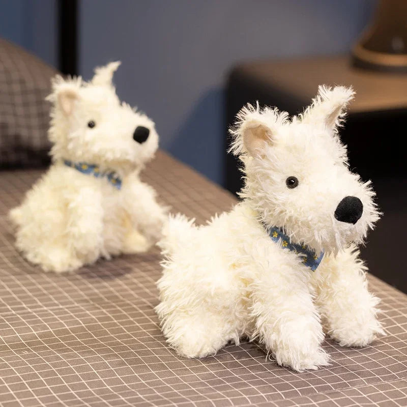 Shaggy White Terrier Plush Dog with Blue Bandana - Image 6