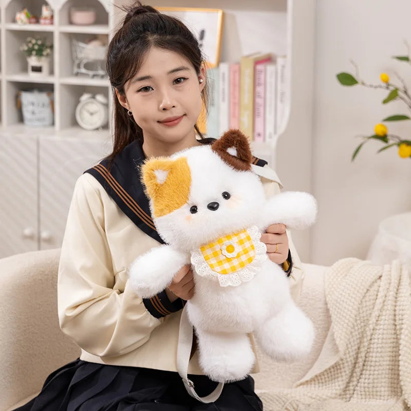 Kawaii Beige Plush Bear Shoulder Bag with Lace - Image 3