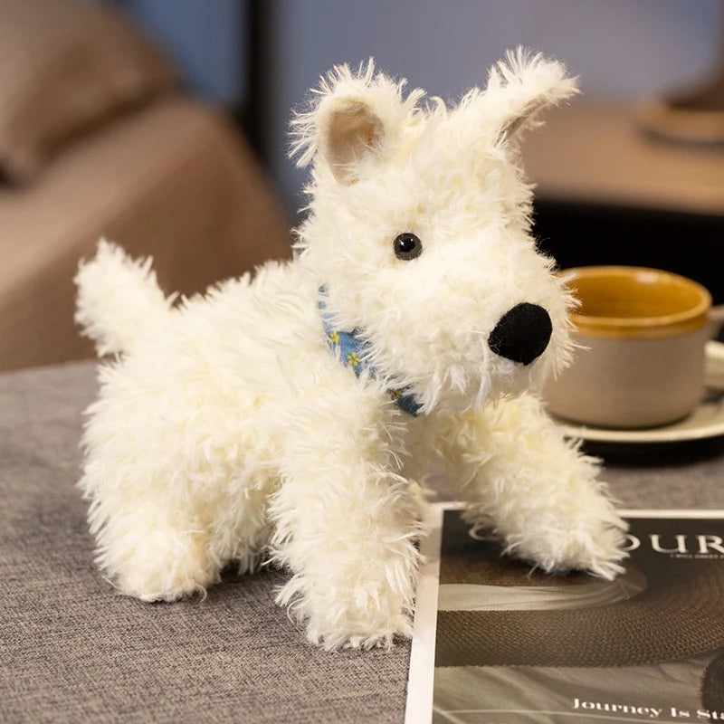 Shaggy White Terrier Plush Dog with Blue Bandana - Image 3