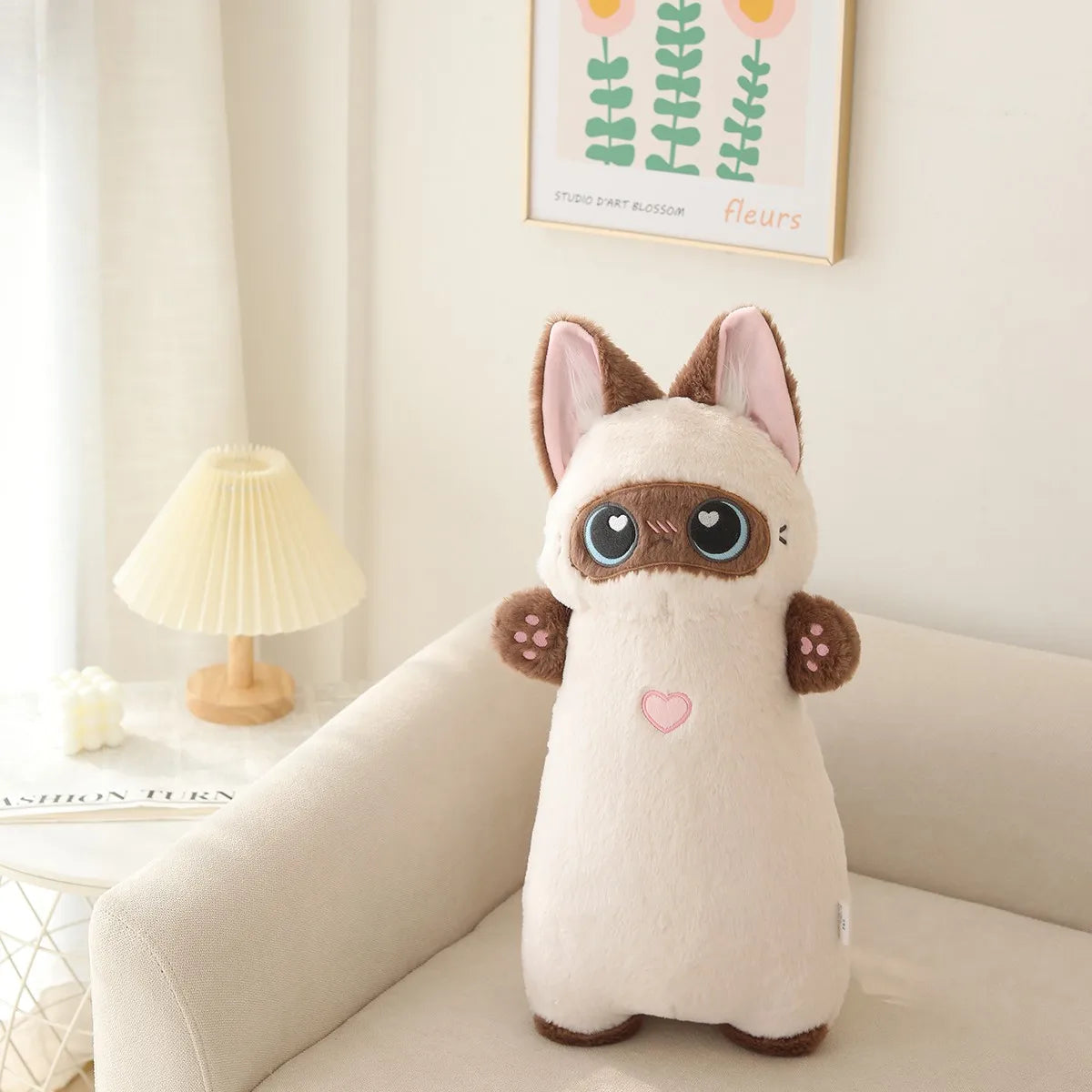 Cream Kawaii Plush Cat with Big Blue Eyes - Image 7