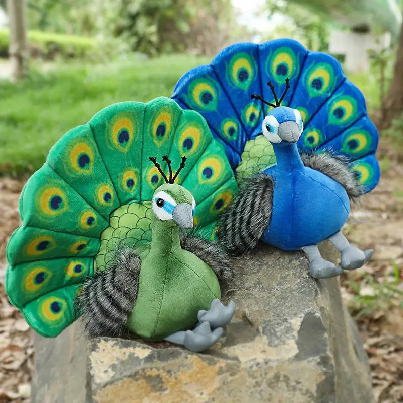 Vibrant Peacock Plush Toy with Fanned Tail - Image 2