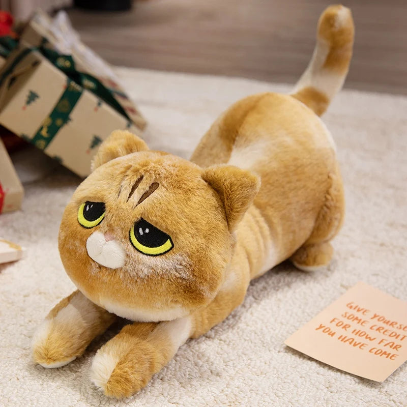 Cute Long Plush Cat Pillow with Sleepy Eyes - Image 6