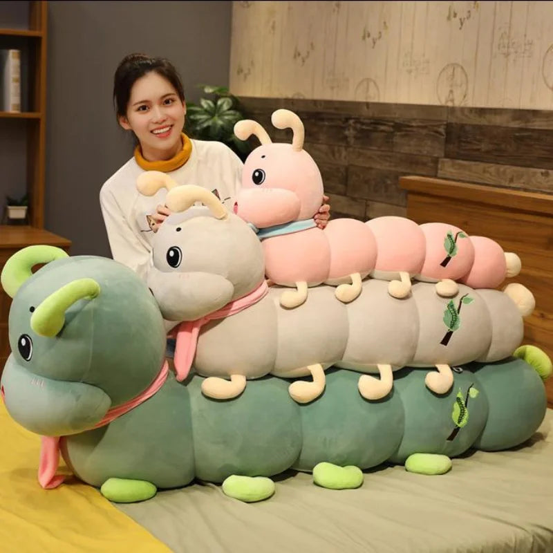 Oversized Lime Green Caterpillar Plush with Scarf - Image 3