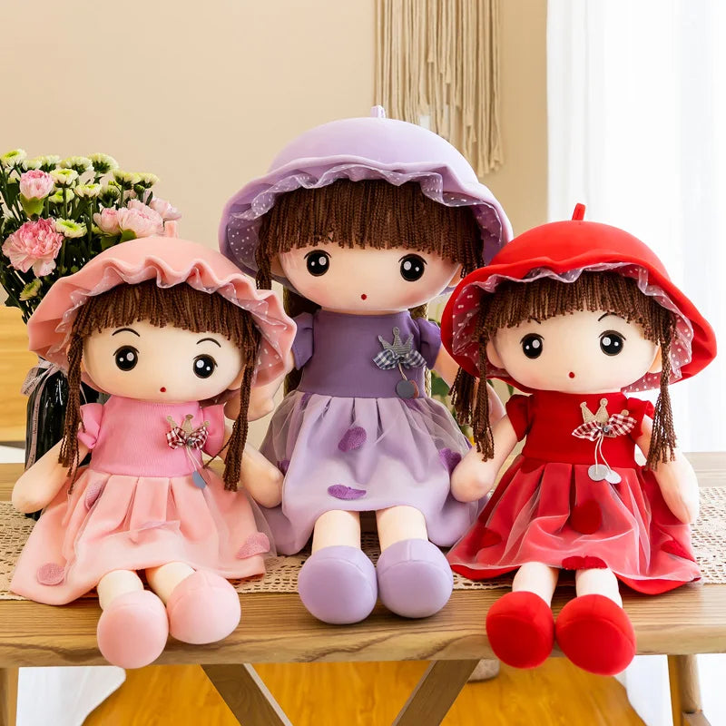 Cute Plush Doll with Plaid Hat & Polka Dot Dress - Image 6