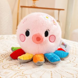 Pink Octopus Plush with Rosy Cheeks and Colorful Legs