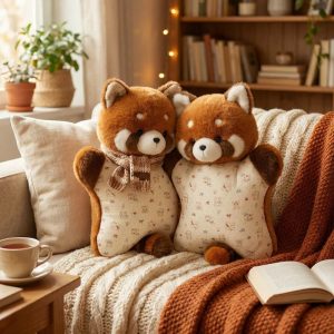Red Panda Plush Pillow with Cream Patterned Body