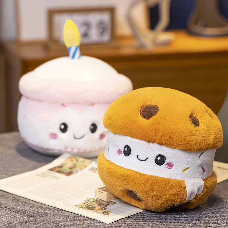 Cute Pink and White Cupcake Plush Toy with Candle - Image 2