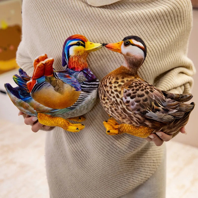 Kissing Mandarin & Mallard Realistic Duck Plush Pair
