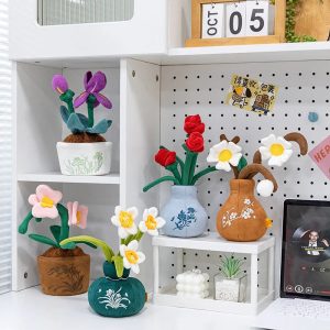 Cute Plush Purple Iris with Embroidered White Pot