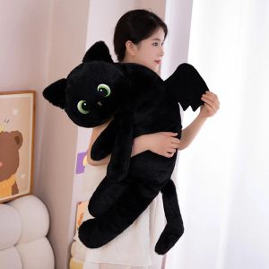 Bat-Winged Black Cat Plush with Green Eyes