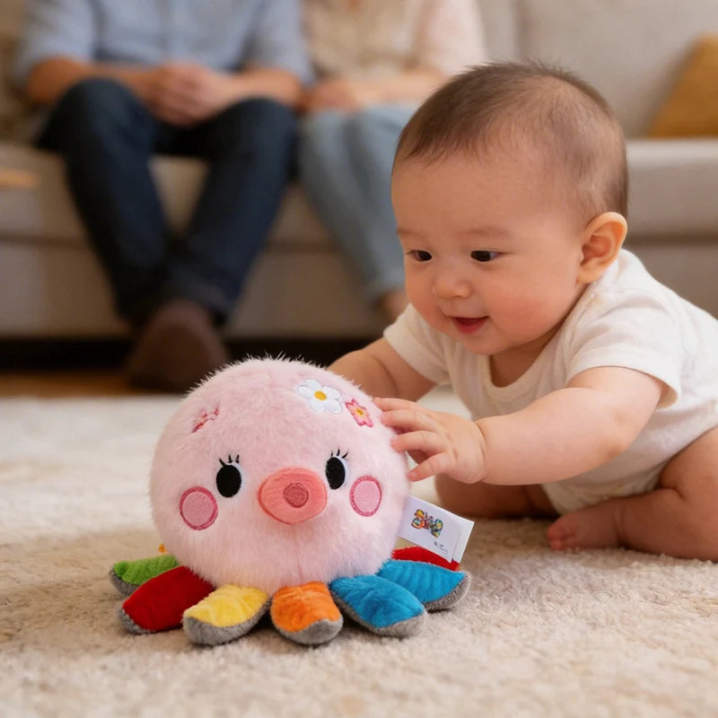 Pink Octopus Plush with Rosy Cheeks and Colorful Legs - Image 5