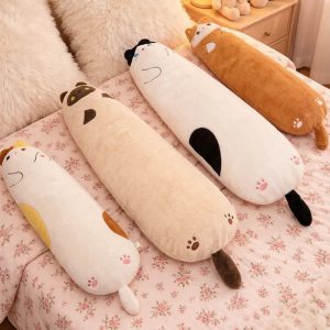Long Plush Cat Body Pillow with Embroidered Face