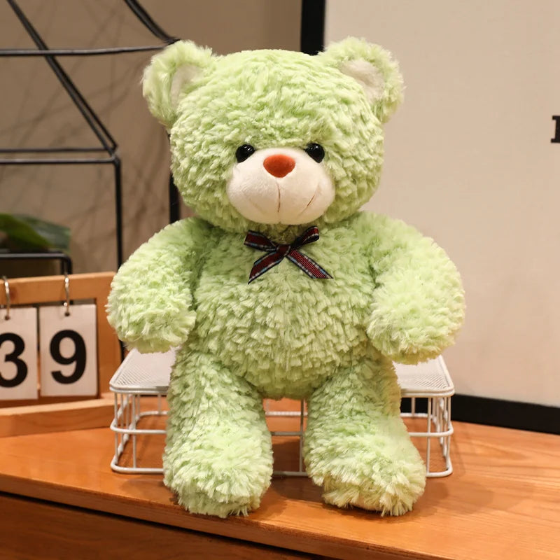 Soft Light Pink Plush Teddy Bear with Plaid Bow - Image 9