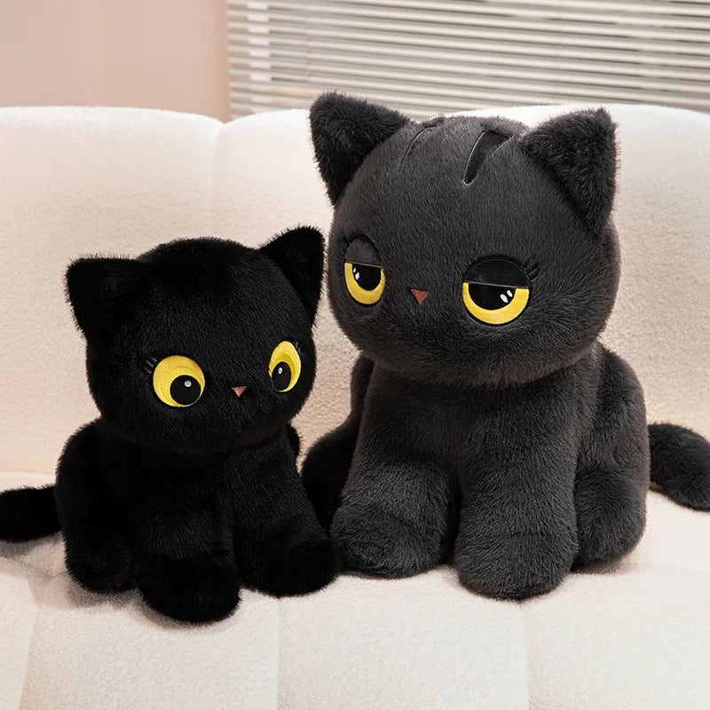 Cute Wide-Eyed Black Plush Cat - Image 2