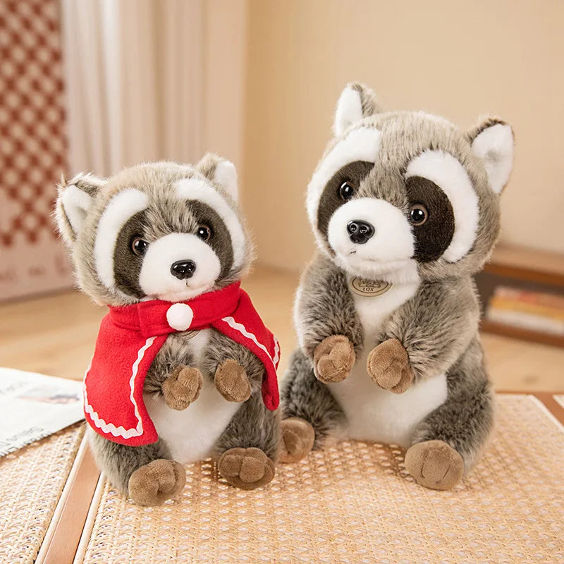 Cute Grey Plush Raccoon with Red Cape