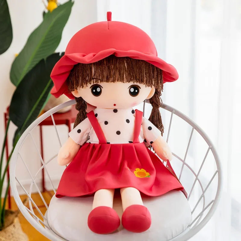 Cute Plush Doll with Plaid Hat & Polka Dot Dress - Image 11