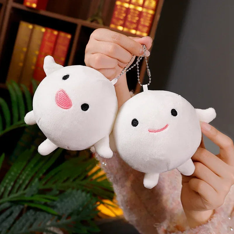 Cute Round White Plush Keychain with Expressions - Image 6