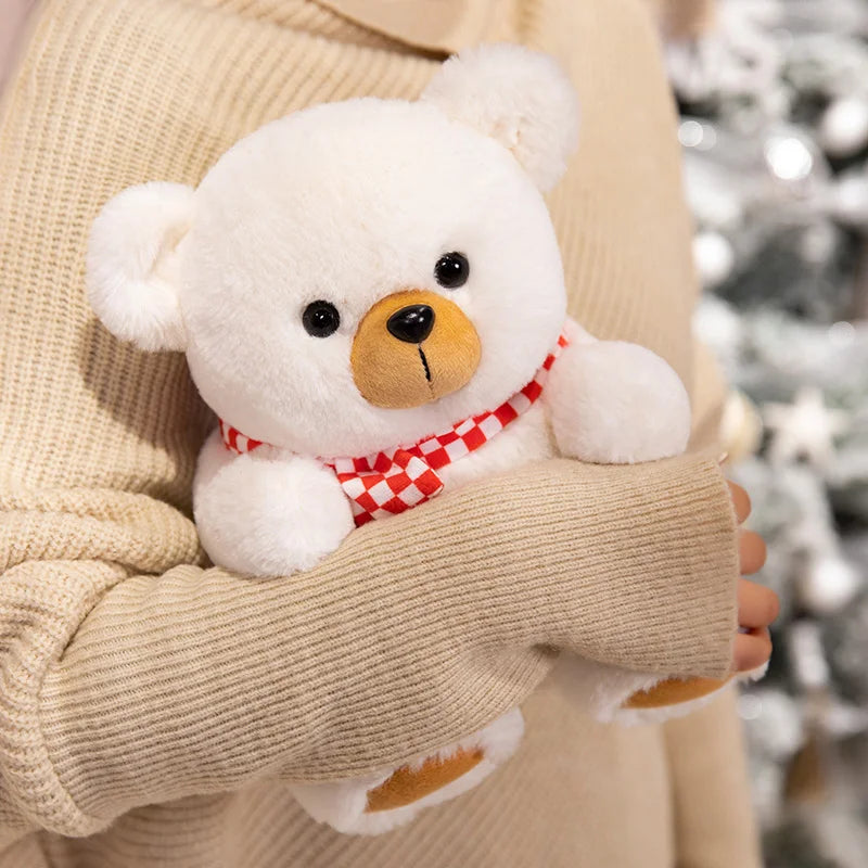 Cute Plush Teddy Bear with Checkered Scarf - Image 3
