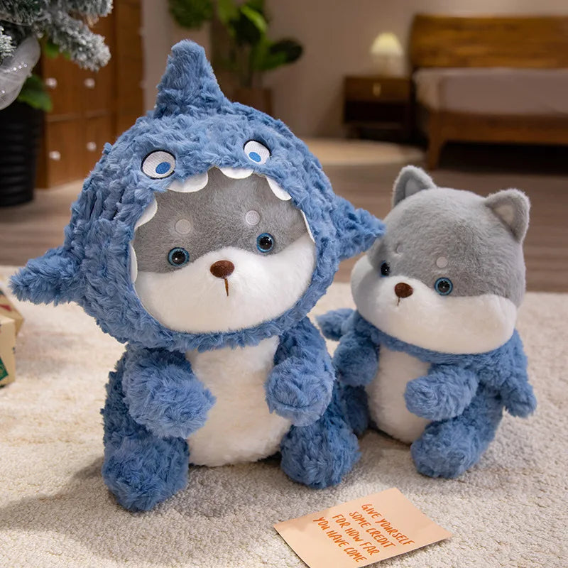 Cute Fluffy Husky in Blue Shark Costume - Image 2