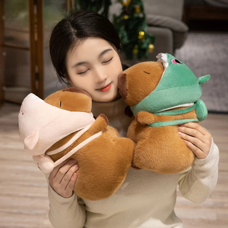 Adorable Capybara Plush in Animal Hats - Image 3