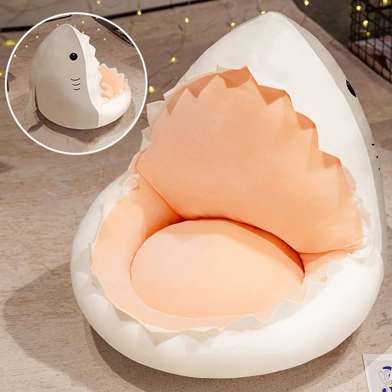 Plush Blue Shark Pet Bed with Peach Interior - Image 8