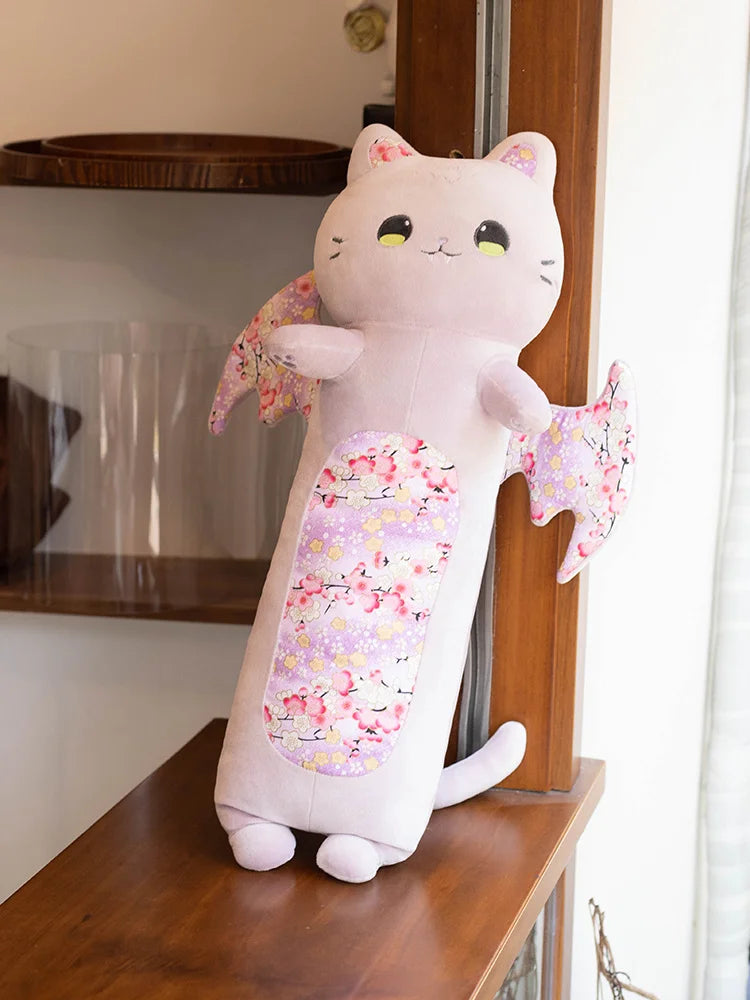 Soft Winged Cat Plush Body Pillow with Cherry Blossom - Image 2