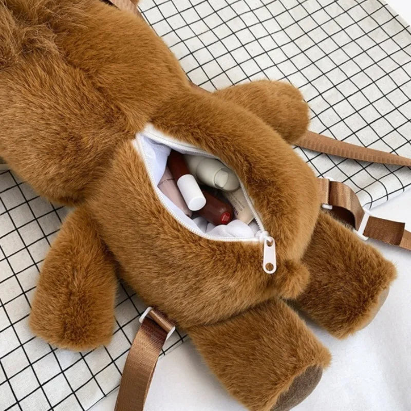 Fuzzy Brown Yak Plush Mini Backpack - Image 2